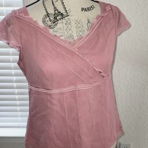 Pink silk Ann Taylor petite size 10P ruffle blouse
